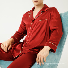 100% Silk plain dyed men nightgown long sleeve pajama long sleeve private label mens pajamas set